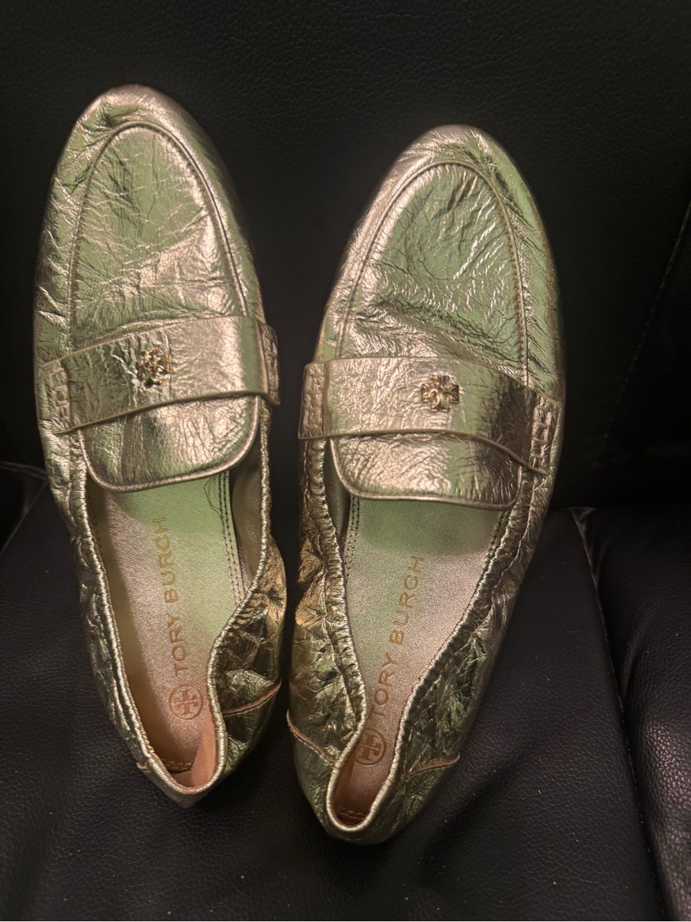 Tory Burch Metallic Gold Ballet Leather Penny Loafers